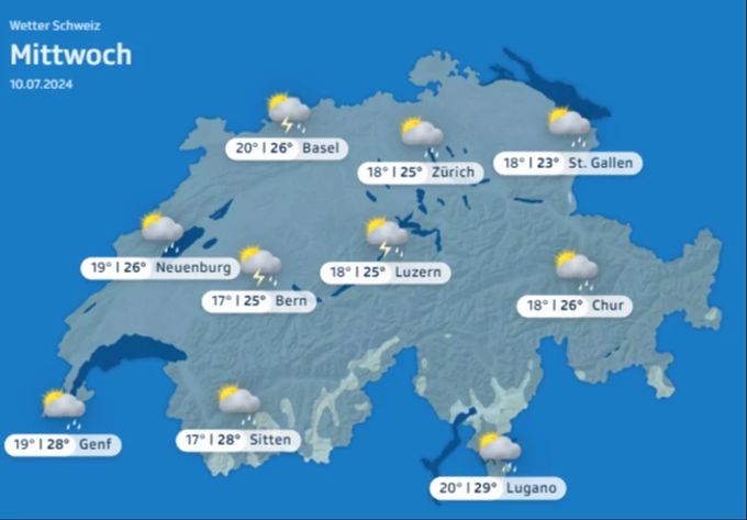 Bereits ab Mittwoch gibt es in der Schweiz wieder regnerisches Wetter. Wetter