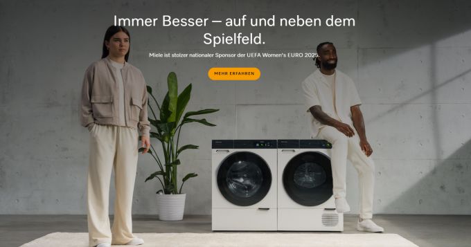 Auf der Webseite von Miele Schweiz sind Naomi Luyet und Johan Djourou abgebildet. WEURO 2025