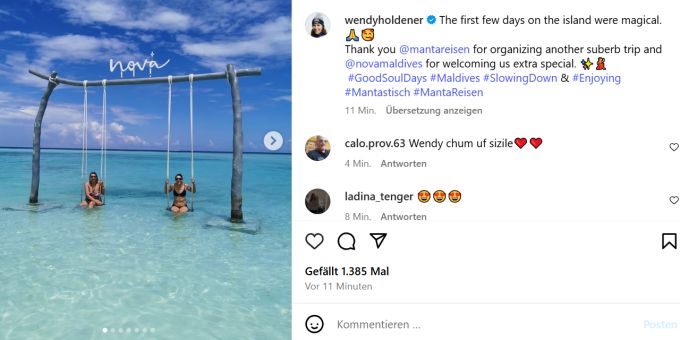 Kristallklares Wasser und blauer Himmel: Wendy Holdener grüsst von den Malediven. Wendy Holdener
