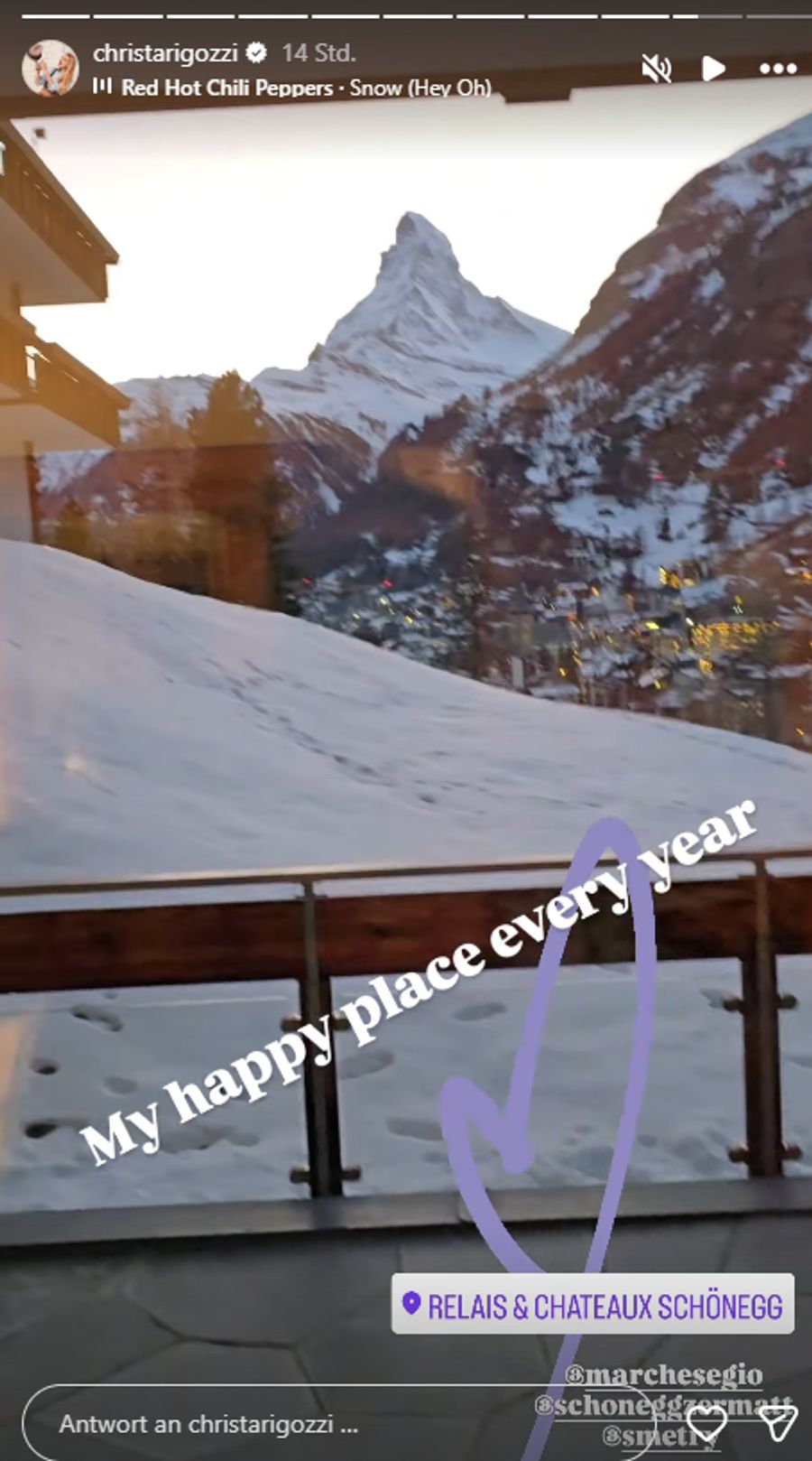 Vom Hotelzimmer aus sieht man das Matterhorn.