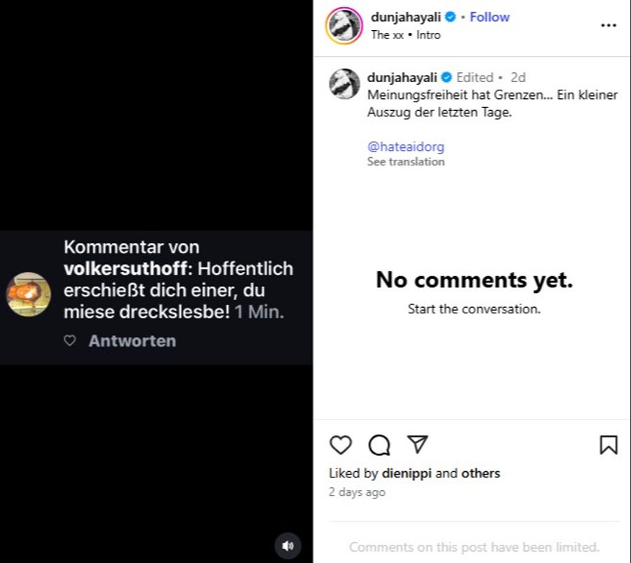 Einige der Hass-Kommentare gegen Dunja Hayali.