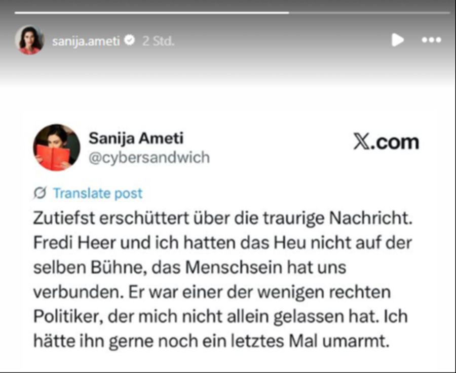 GLP-Nationalrätin Sanija Ameti pflegte trotz ihrer politischen Differenzen eine enge Beziehung zu Alfred Heer.