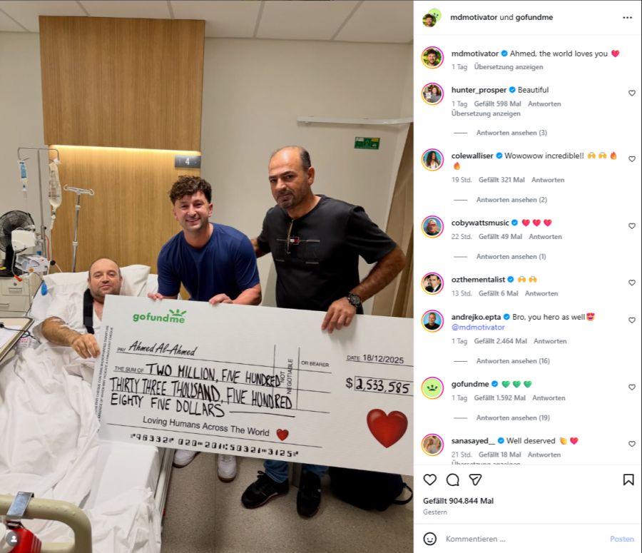 Mehr als 43'000 Menschen haben gespendet, al-Ahmed wurden über 2,5 Millionen australische Dollar überreicht.