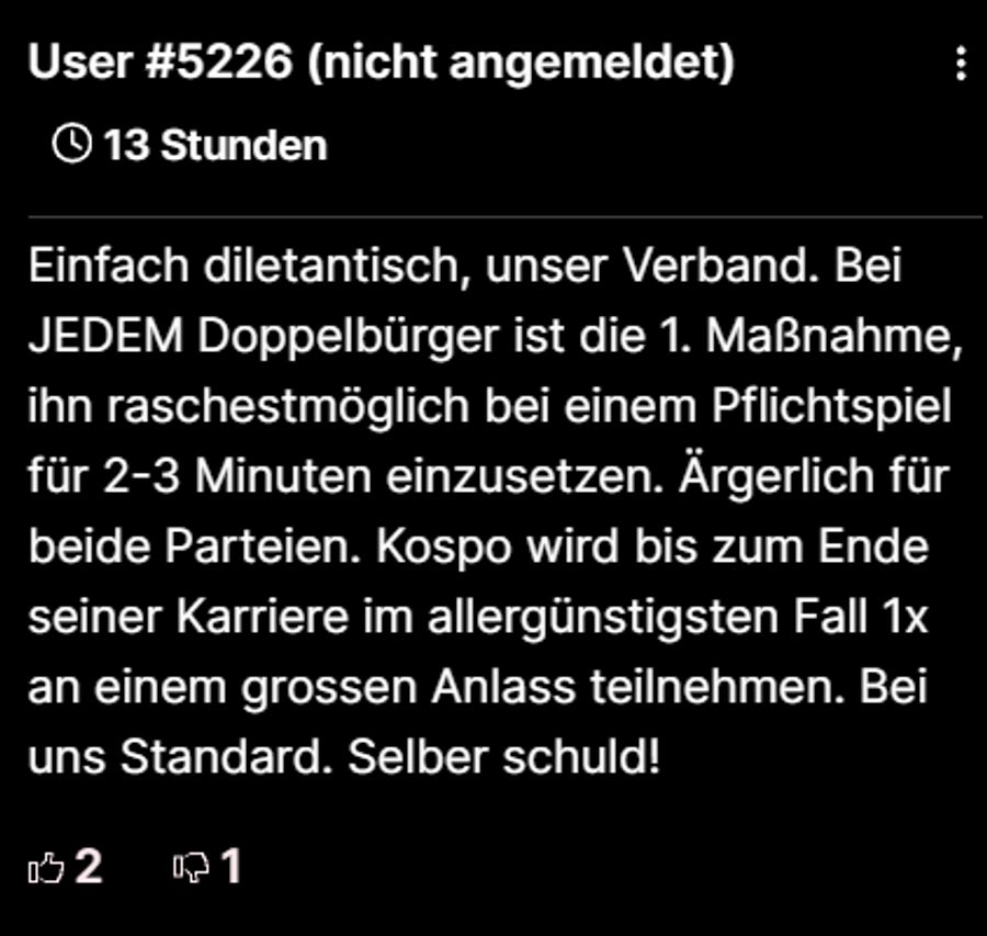 Es gibt aber auch kritische Stimmen zum Vorgehen der Schweizer Nati.