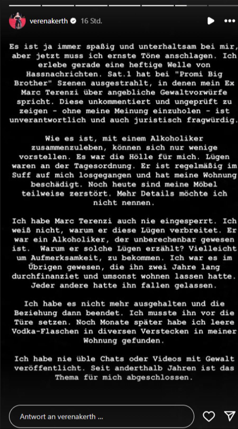 Der TV-Star teilt ein ausführliches Statement auf Instagram ...
