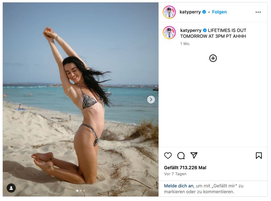 Für ihr Musikvideo «Lifetimes» rekelt sich Katy Perry freizügig am Strand der Balearen.