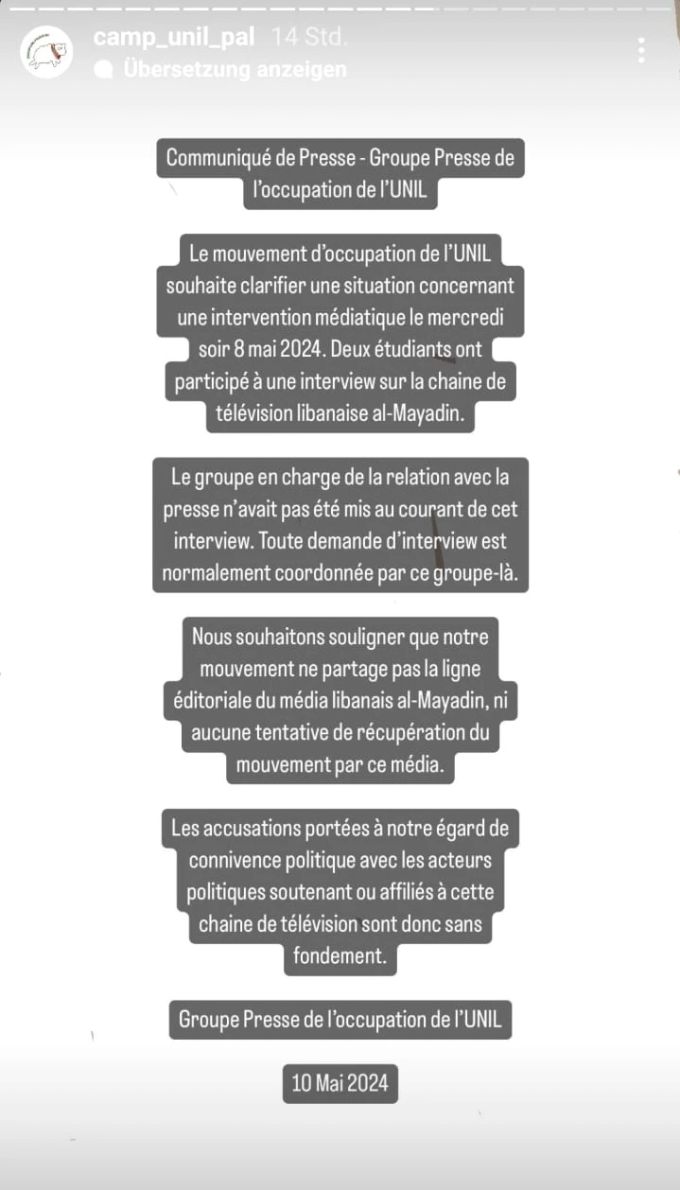 Das Statement der Studi-Bewegung der Uni Lausanne. Uni Lausann
