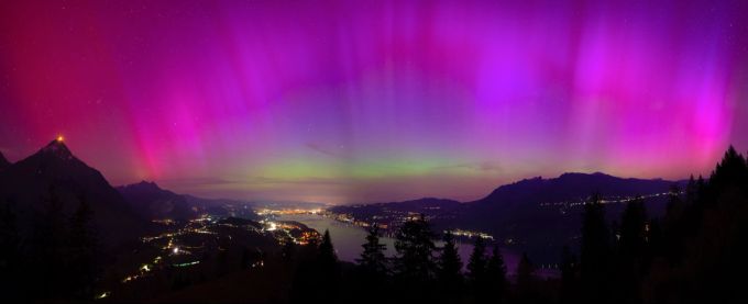 Das Polarlicht-Panorama über dem Thunersee bringt einem zum Staunen. polarlichter