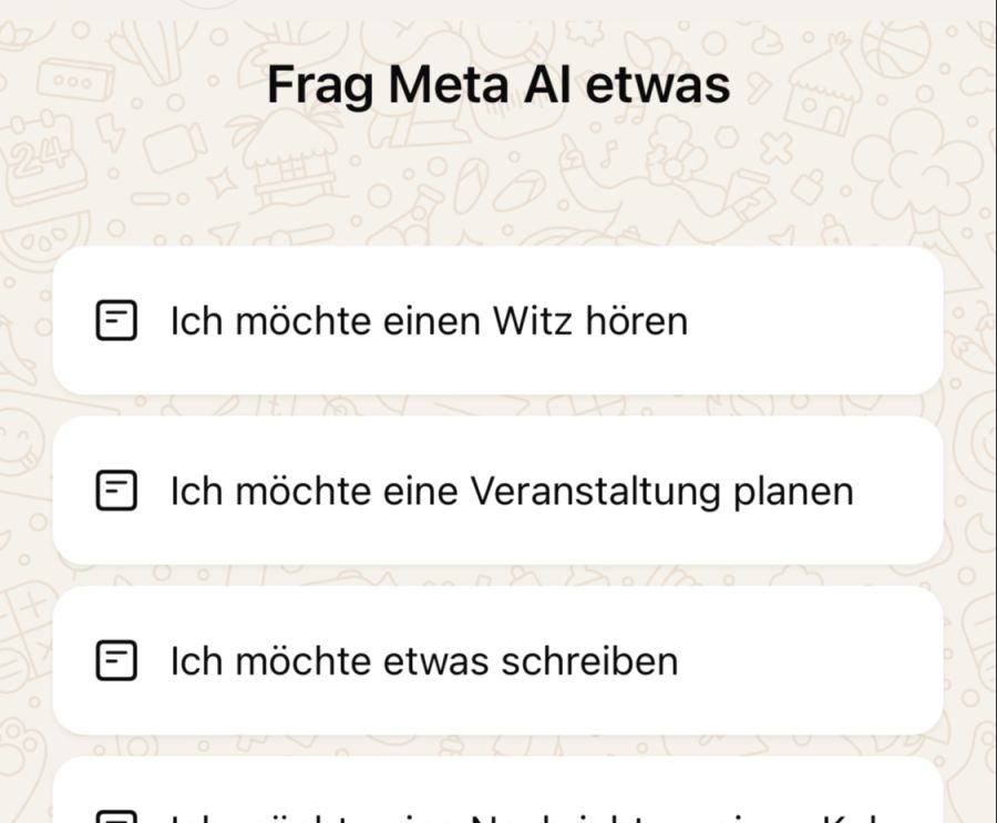 Klickt man auf das Icon, zeigt der Chatbot 30 verschiedene Optionen an.
