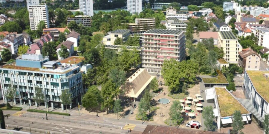 Diese Visualisierung zeigt das neue Dorfzentrum von Birsfelden BL. Dort sollen auch Genossenschaftswohnungen entstehen.