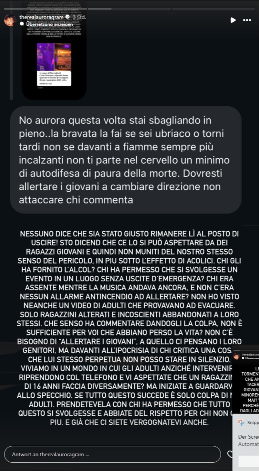 Sie nimmt die jugendlichen Opfer in Schutz.