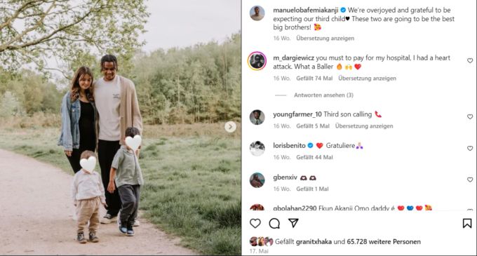 Die Familie von Melanie und Manuel Akanji erhält Zuwachs. Manuel Akanji