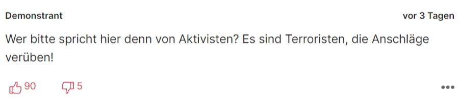 «Demonstrant» bezeichnet die Klima-Aktivisten als Terroristen.