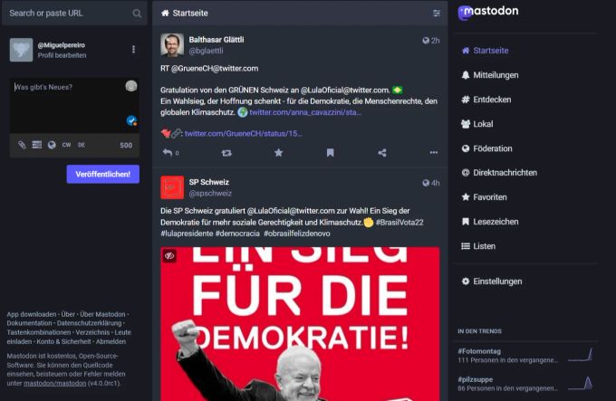 So sieht die Plattform Mastodon aus. Mastodon