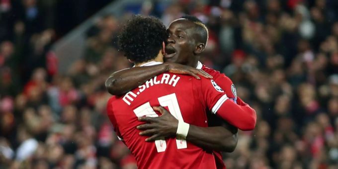 Sadio Mane und Mohamed Salah feiern ein Tor. Mane Salah FC Liverpool