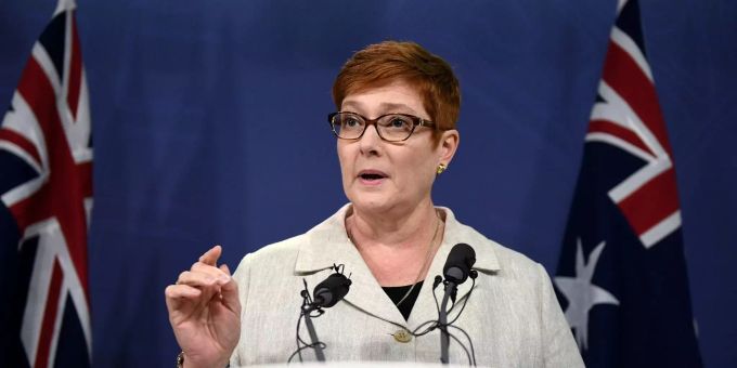 Die Australische Aussenministerin Marise Payne an einer Pressekonferenz.