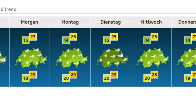 Sonne pur bis Donnerstag gemäss SRF-Meteo. Sonne pur bis Donnerstag gemäss SRF-Meteo.