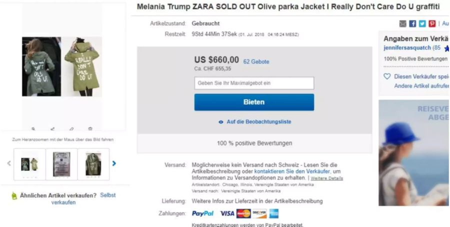 655 Franken kostet die Jacke mittlerweile auf Ebay.