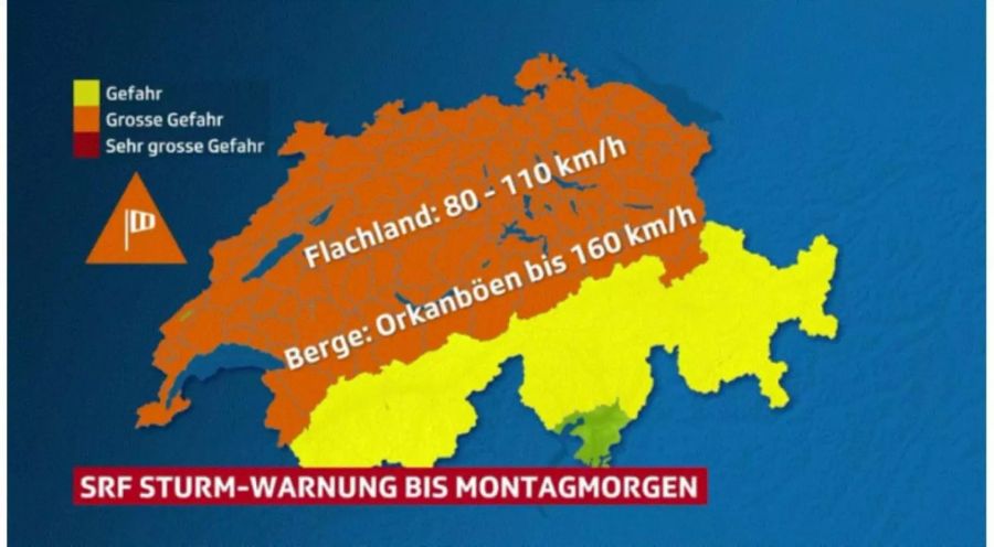 Bis am Montagmorgen wird eine Wetterwarnung herausgegeben.