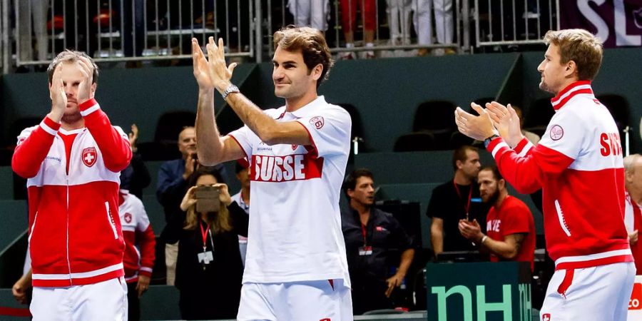 Roger Federer bei seinem letzten Auftritt mit dem Schweizer Davis-Cup-Team 2015.