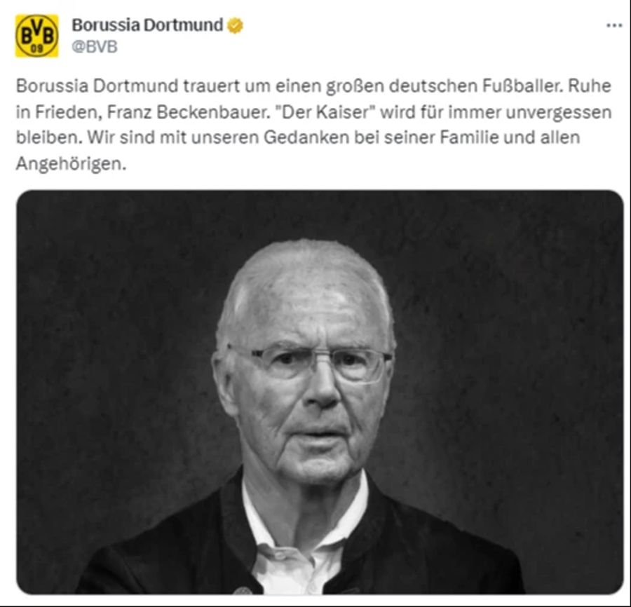 Auch etliche Clubs aus der Bundesliga trauern um Franz Beckenbauer.