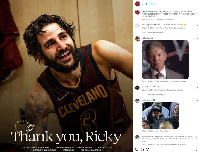 Sein Club bedankt sich auf Instagram bei Ricky Rubio und schreibt: «Wir unterstützen deine Entscheidung, dich auf deine mentale Gesundheit zu fokussieren.» Ricky Rubio