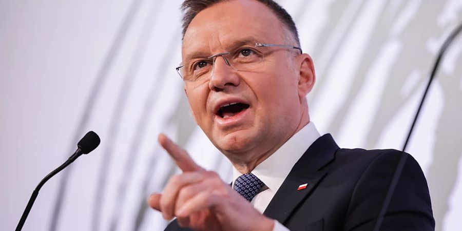 Andrzej Duda, Präsident von Polen, spricht auf einer Veranstaltung. Foto: Hannes P. Albert/dpa