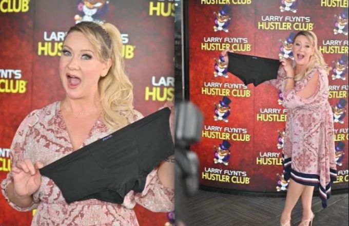 Carrie Royale mit Harrys angeblicher Unterhose von damals. Carrie Royale Prinz Harry
