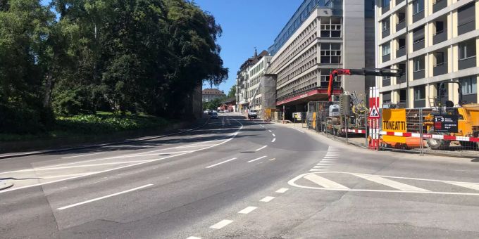 Umstellung der Verkehrsführung auf dem Unteren Graben beim UG 25. St. Gallen