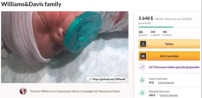 Die Familie des verletzten Mädchen will rechtliche Schritte prüfen und hat für die Anwaltskosten einen Spendenaufruf gestartet. USA Spital Kind Kaiserschnitt