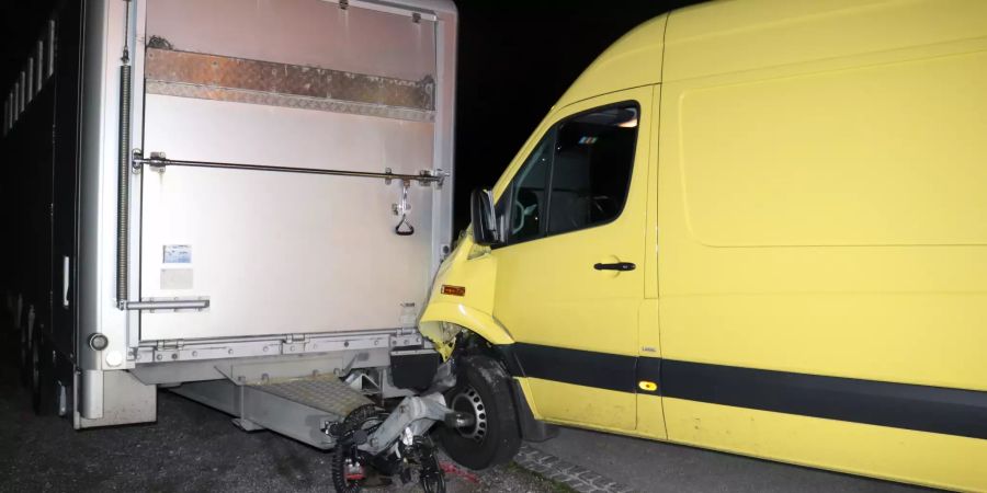 Mit Lieferwagen in Tiertransportanhänger gefahren