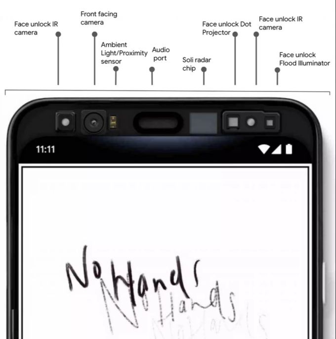Das neue Google Pixel 4 kommt mit einer Vielzahl von Sensoren über dem Bildschirm google pixel 4