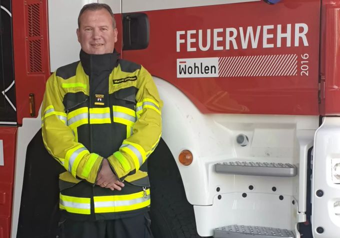 Kommandant Marcel Christen. Marcel Christen, Feuerwehr Wohlen