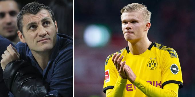 Links: Christian Vieri, sitzt auf der Tribüne. Rechts: Erling Haaland, bedankt sich bei den Fans des BVB. Erling Haaland BVB