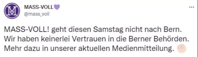 Die Gruppierung «Massvoll» und andere Organisationen reagieren beleidigt auf die Demo und sagen ihre Teilnahme ab. Massvoll Demo Absage§