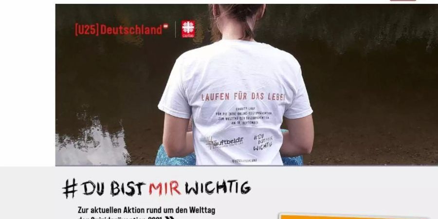 Screenshot der Internetseite von U25, einer Online-Anlaufstelle für junge Menschen mit Suizidgedanken. Bei U25, einem Angebot des Caritasverbandes, stehen 300 junge Ehrenamtliche in 10 Städten Deutschlands verzweifelten Jugendlichen per Email zur Seite. Foto: Deutscher Caritasverband e. V./dpa