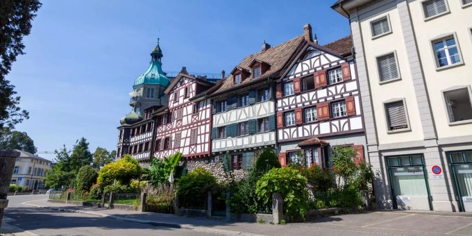 Alte Häuser Reihe in Altstadt von Arbon. Alte Häuser Reihe in Altstadt von Arbon.