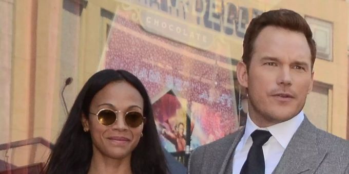 Zoe Saldana und Chris Pratt im April 2021 bei einer Veranstaltung in Los Angeles. Zoe Saldana und Chris Pratt im April 2021 bei einer Veranstaltung in Los Angeles.