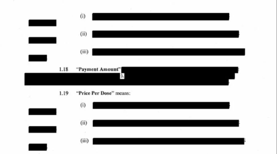 Details zu den Zahlungen oder zum Preis der einzelnen Impfdosen sind ebenfalls geschwärzt.