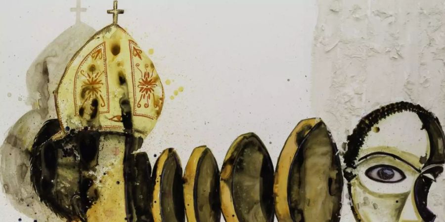Das Blatt «Papotage» (2016) von Steve Bandoma ist Teil der Ausstellung «Fiktion Kongo - Kunstwelten zwischen Geschichte und Gegenwart» im Museum Rietberg in Zürich. Die Schau dauert vom 22. November 2019 bis 15. März 2020.