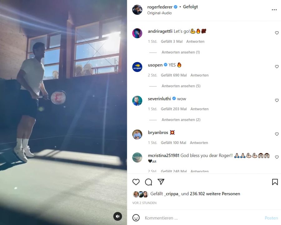 Severin Lüthi kommentiert das Trainingsvideo von Roger Federer mit «Wow».