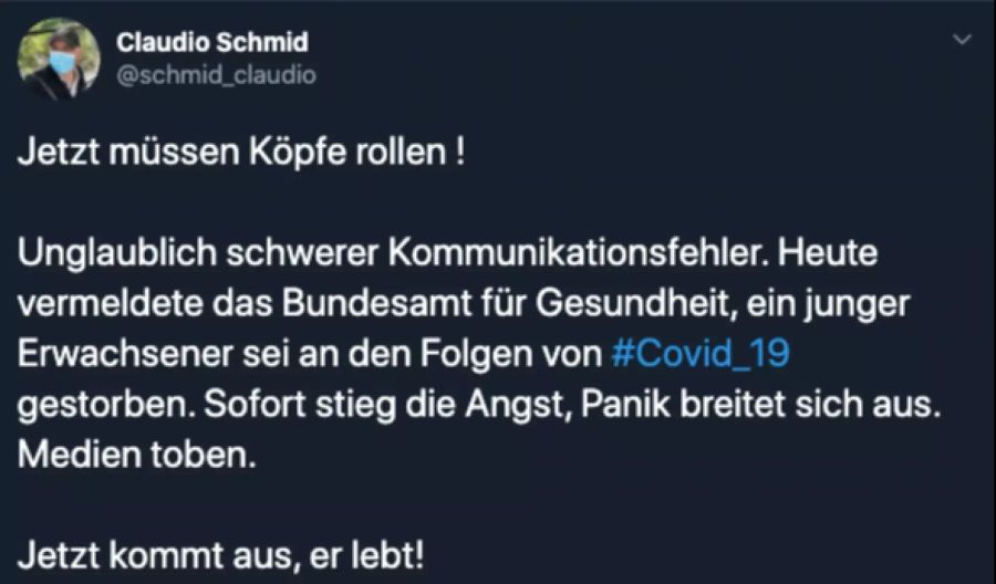 Der Zürcher SVP-Kantonsrat Claudio Schmid fordert ein Köpfe-Rollen.