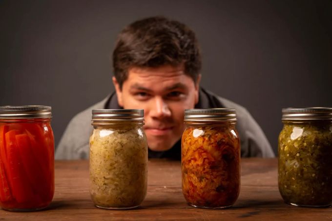 Verschiedene fermentierte Lebensmittel. Fermentierter Kohl