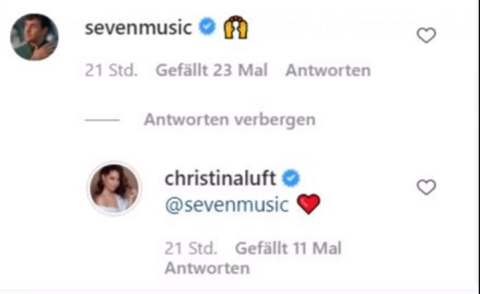 Christina, die Freundin von Luca Hänni, schickt Musiker Seven ein Herzchen. luca