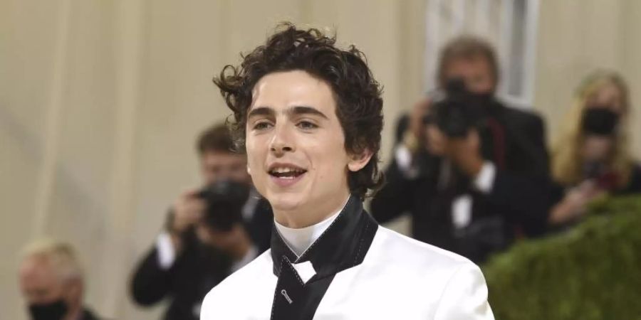 Timothee Chalamet auf dem roten Teppich der Met-Gala in New York. Der US-Schauspieler Timothée Chalamet steht in der Fantasy-Rolle des «Willy Wonka» vor der Kamera. Foto: Evan Agostini/Invision via AP/dpa