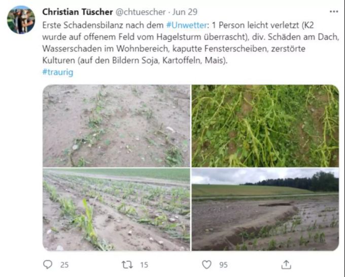 Felder wurden vom Unwetter zertsört. unwetter