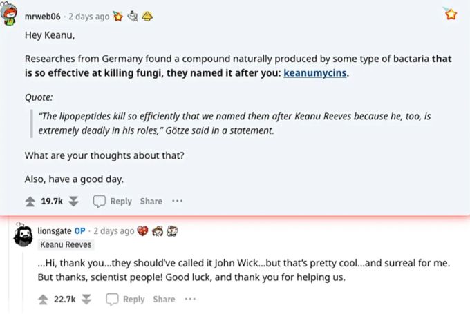 Auf Reddit antwortete Keanu Reeves prompt auf die Frage, wie er es finde. keanu reeves