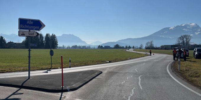 Unfallstelle Südring im Kreisverkehr Kriessernstrasse in Altstätten Unfallstelle Südring im Kreisverkehr Kriessernstrasse in Altstätten