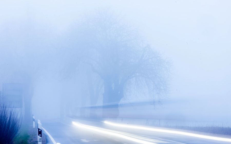 Autofahrer Nebel Strasse weiss