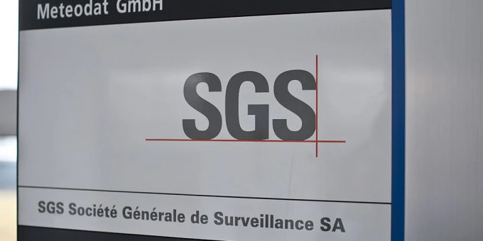 Das Logo des Warenprüfkonzerns SGS, aufgenommen am 16. April 2010 in der Firmenniederlassung in Zürich. sgs